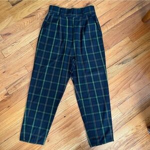 Cropped High Waisted Cotton Plaid Pants
